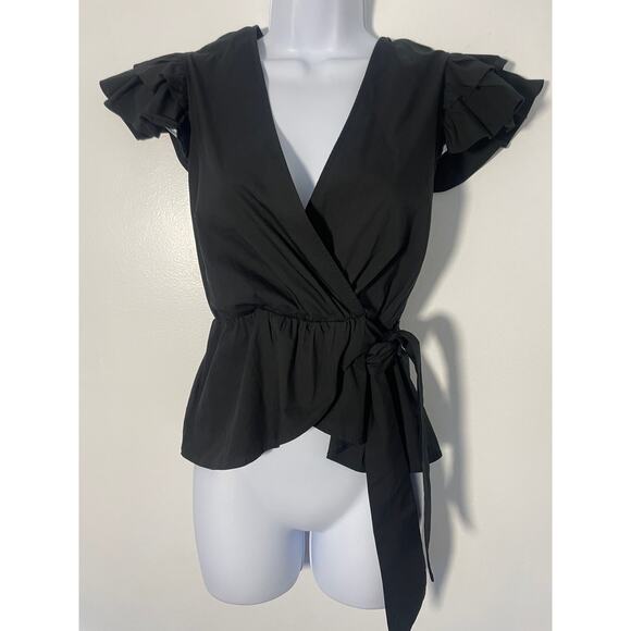 Express Classy Black Wrap Ruffle Top XS - Picture 2 of 7
